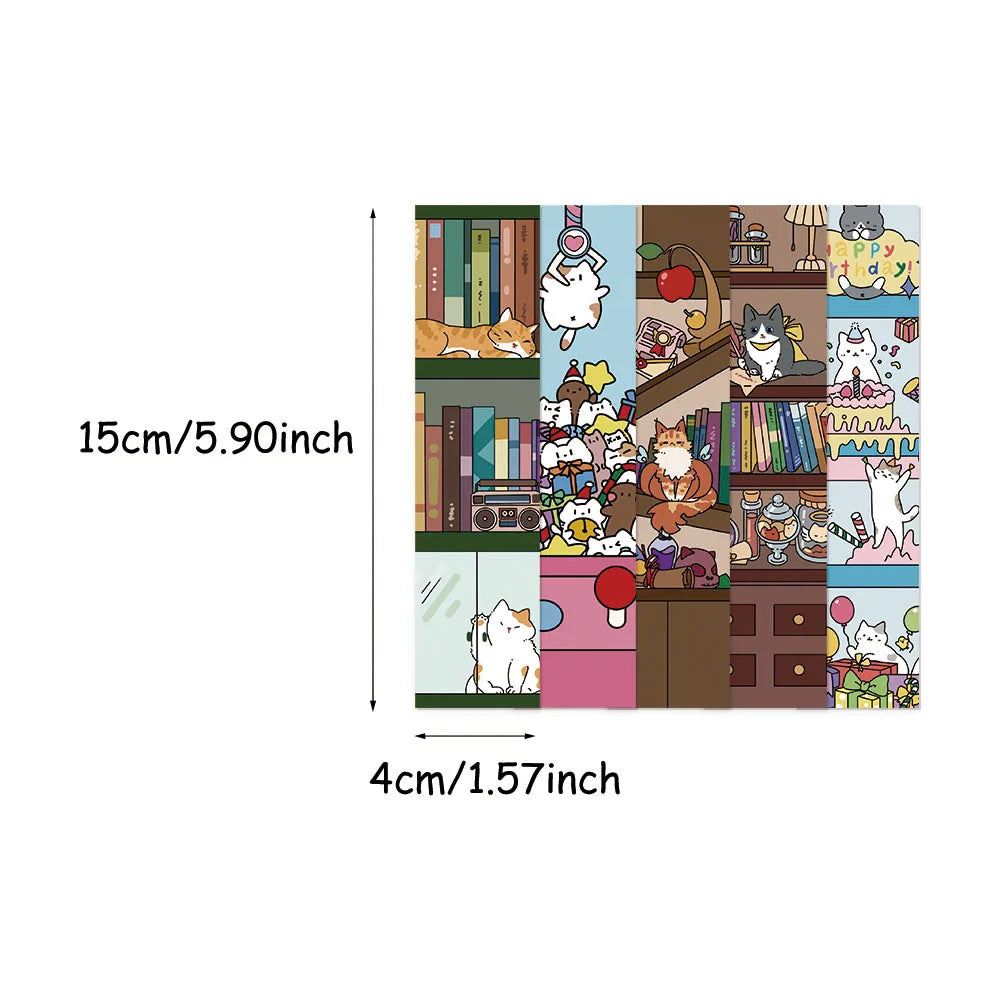30PCS Cat and Bookshelf Creative Personalized Bookmarks Handheld Art Creative Materials Reading Paper Bookmarks DIY Bookmarks
