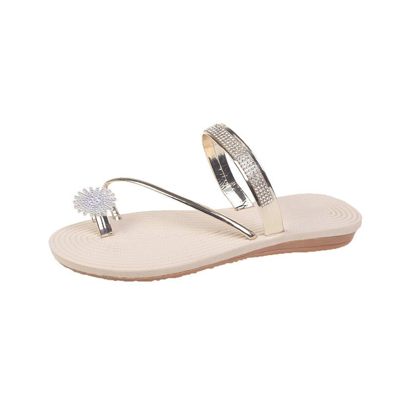 Outerwear Floral Rhinestone Flip - Flops Fairy Style Flat Sandals Two - Way Wear - Glownique Beauty