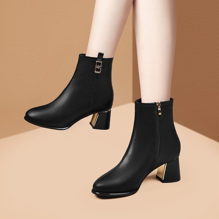 Womens Chunky - heeled Shoes With A Side - zip Design - Glownique Beauty