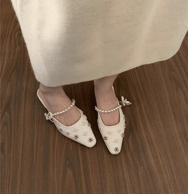 2026 New Arrival Elegant Lady Style Pearl Low Heel Mules, Fashion Women's Sandals - Glownique Beauty