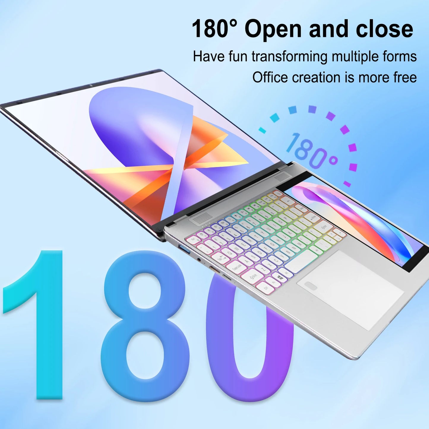 New 15.6inch 2-in-1 Dual Screen Laptop Intel N150 Windows11 DDR4 32GB SSD 1TB Wireless Fingerprint Unlock RGB Backlit English