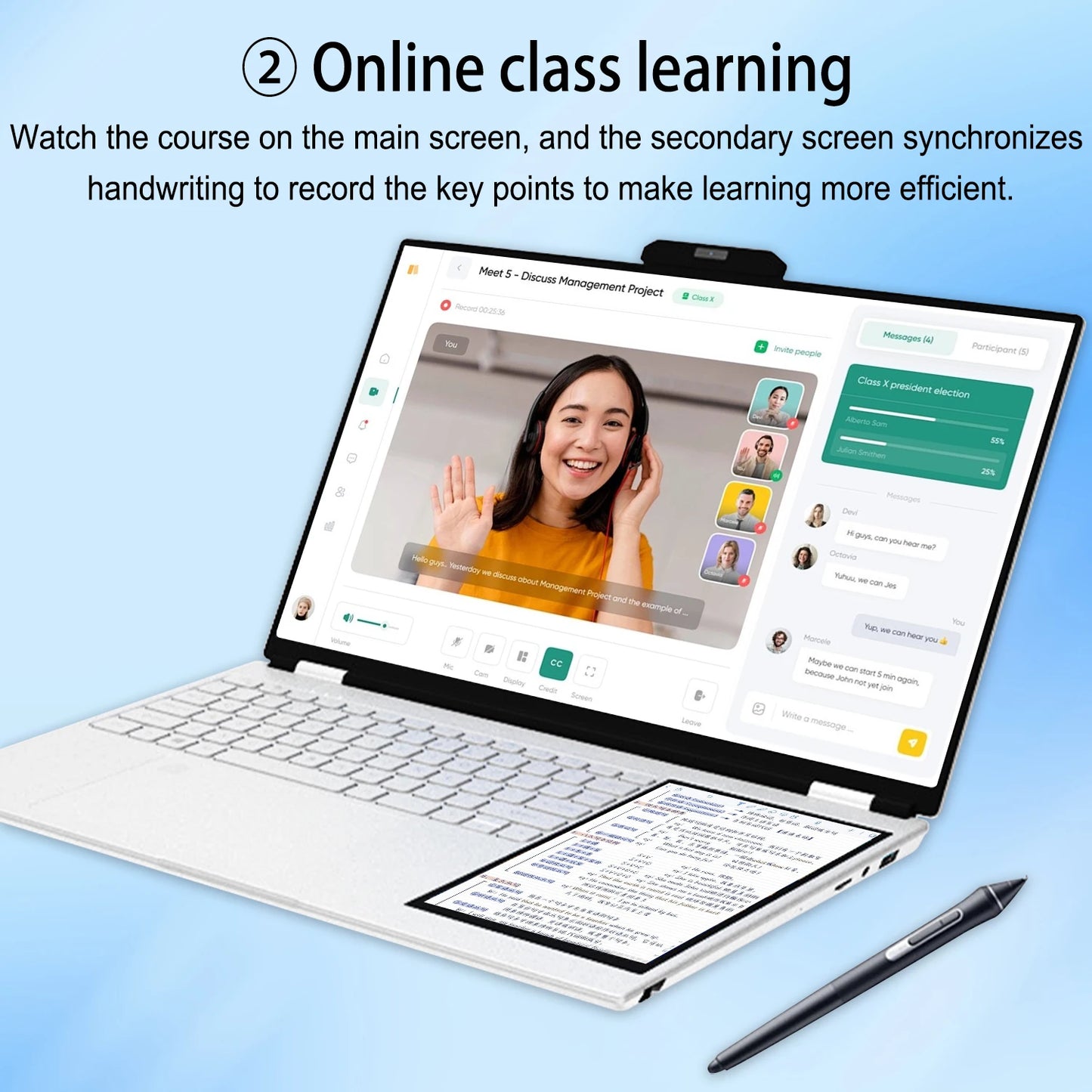 New 15.6inch 2-in-1 Dual Screen Laptop Intel N150 Windows11 DDR4 32GB SSD 1TB Wireless Fingerprint Unlock RGB Backlit English