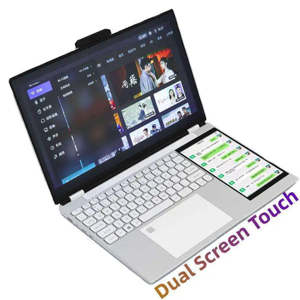 New 15.6inch 2-in-1 Dual Screen Laptop Intel N150 Windows11 DDR4 32GB SSD 1TB Wireless Fingerprint Unlock RGB Backlit English