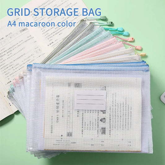 5/10/20/30pcs Mesh A4/A5 Size Zipper Pouch Document Mesh Bag 5 Color Choices Waterproof Folder Supplies Pencil Case Storage Bags