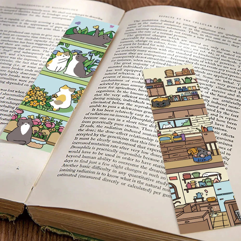30PCS Cat and Bookshelf Creative Personalized Bookmarks Handheld Art Creative Materials Reading Paper Bookmarks DIY Bookmarks