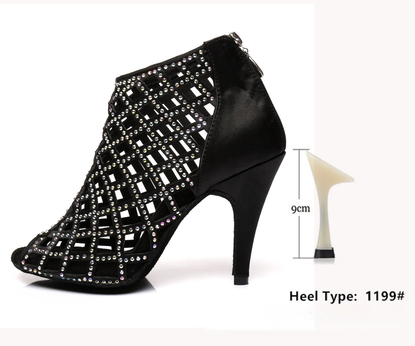 Black Satin Latin Dance Shoes Shiny Breathable High Heel - Glownique Beauty