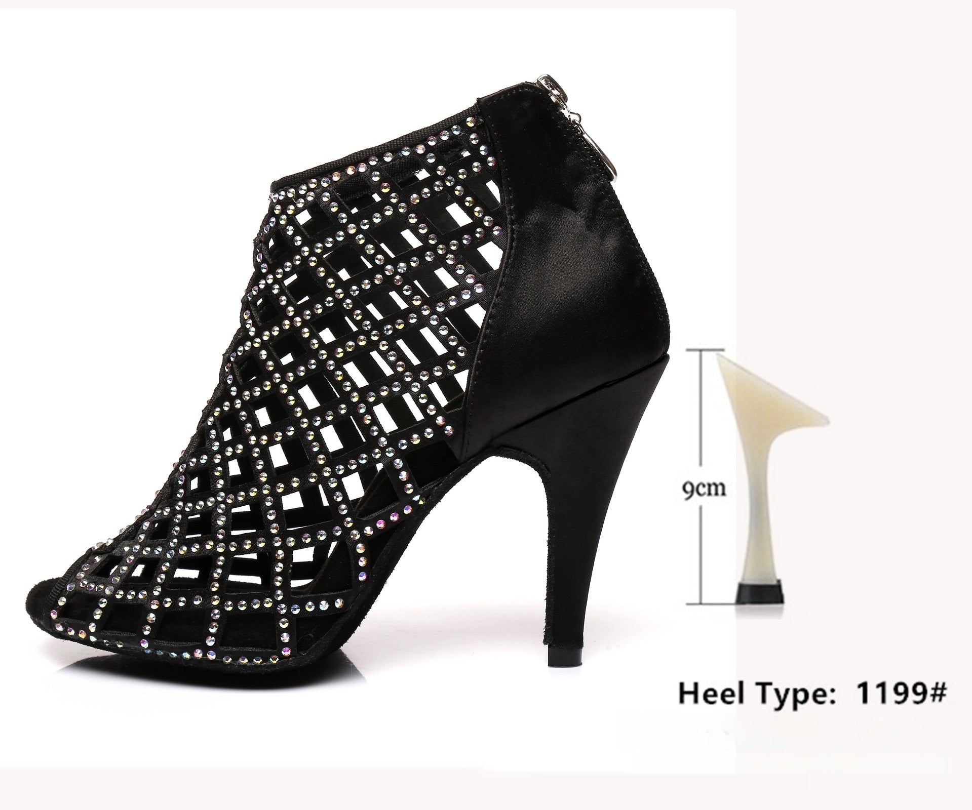 Black Satin Latin Dance Shoes Shiny Breathable High Heel - Glownique Beauty