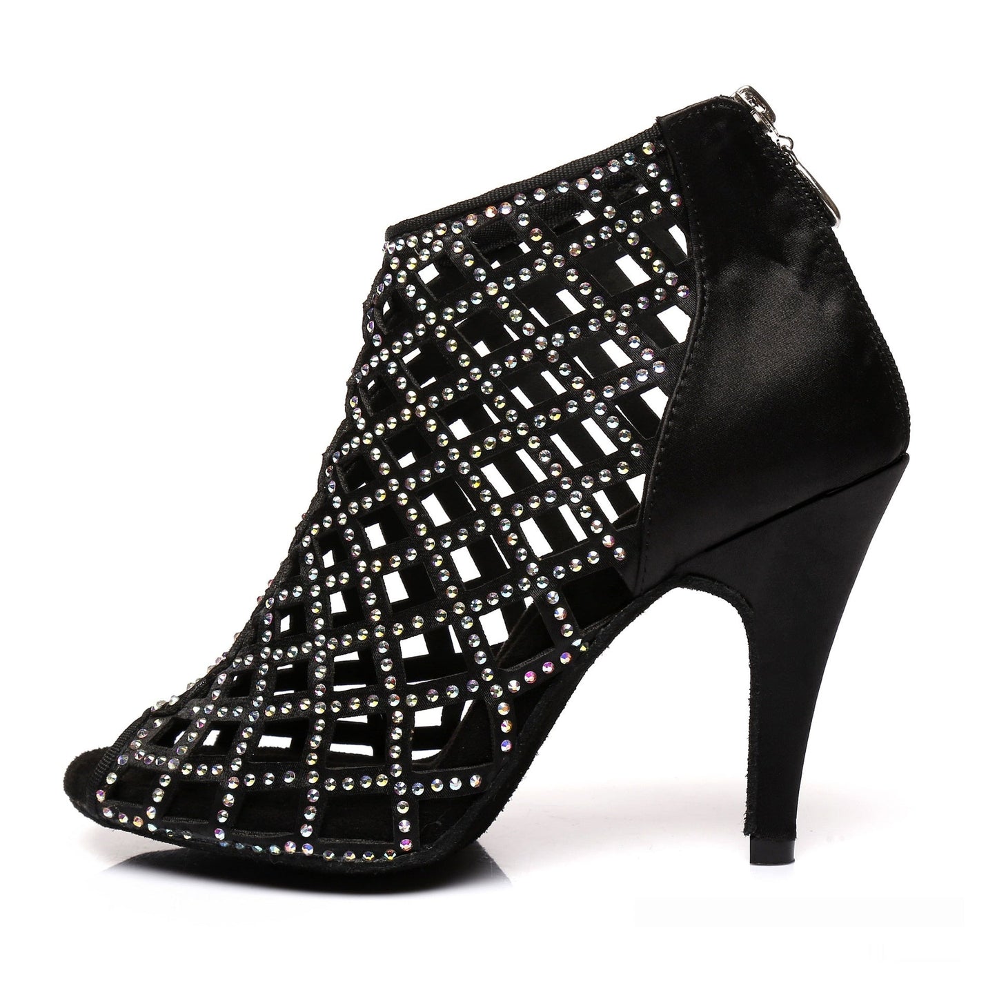 Black Satin Latin Dance Shoes Shiny Breathable High Heel - Glownique Beauty
