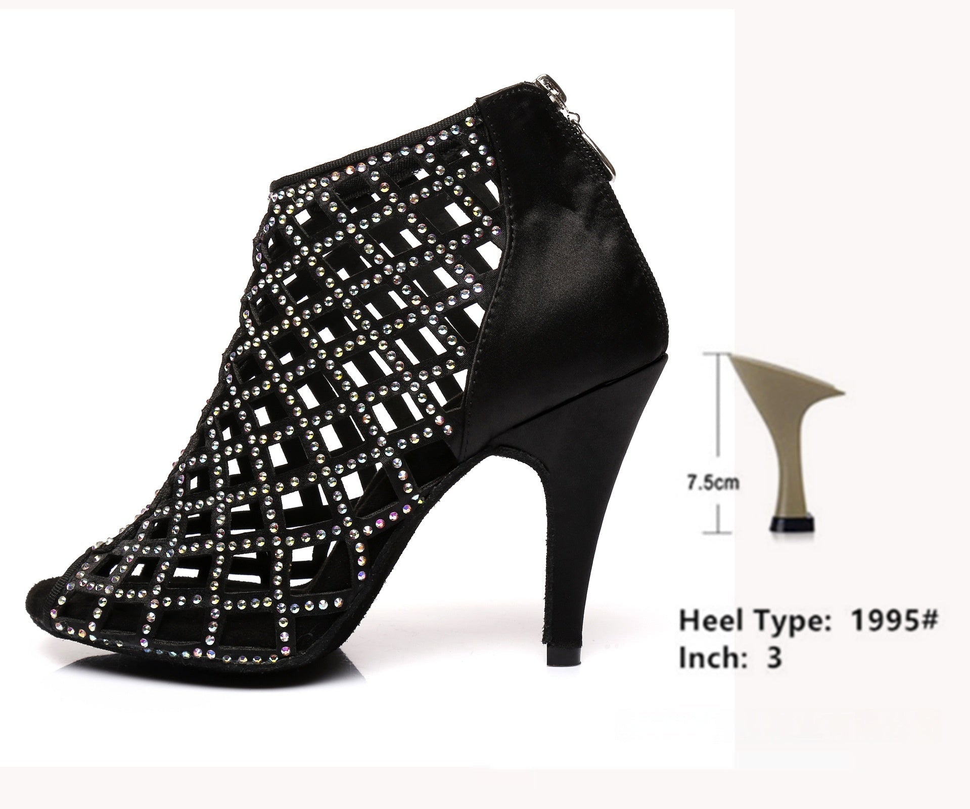 Black Satin Latin Dance Shoes Shiny Breathable High Heel - Glownique Beauty