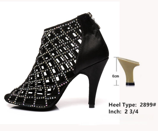 Black Satin Latin Dance Shoes Shiny Breathable High Heel - Glownique Beauty