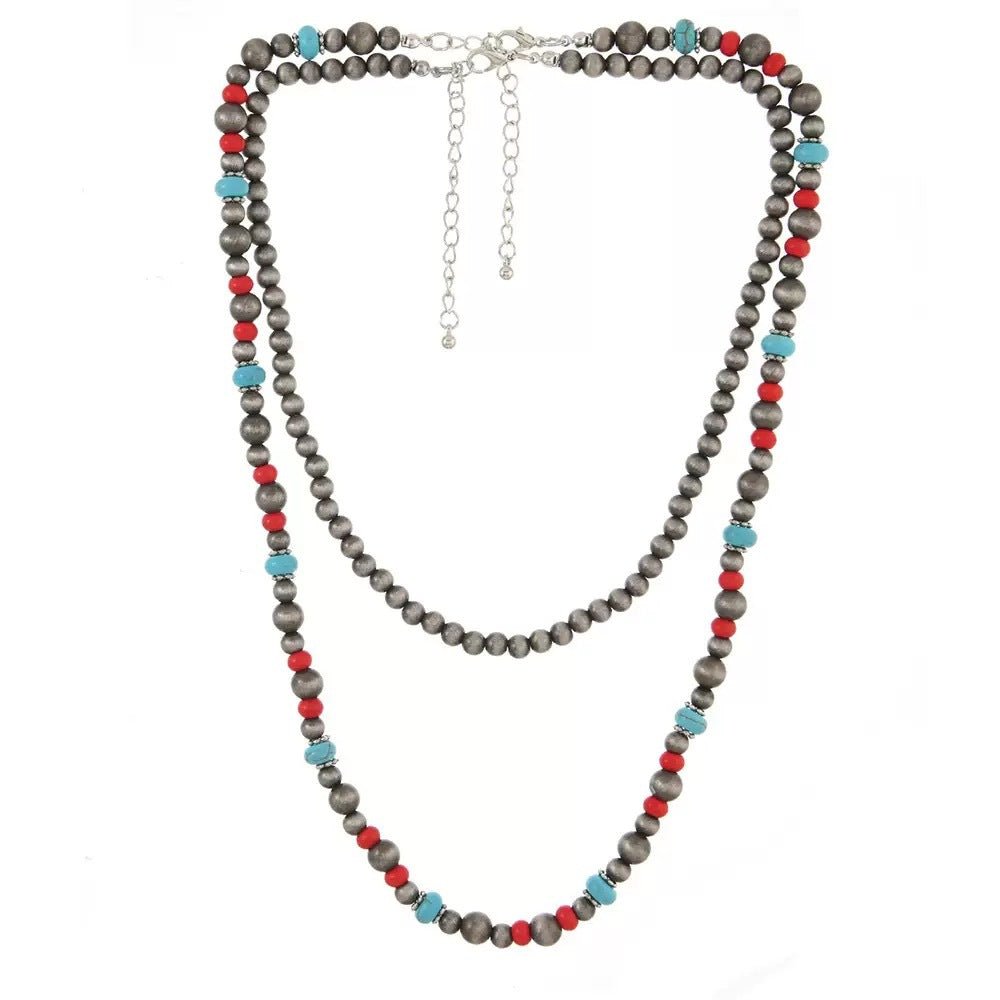 Cross - border New Earrings And Necklace 2 - piece Set Fashion Turquoise Beaded Earrings And Necklace - Glownique Beauty
