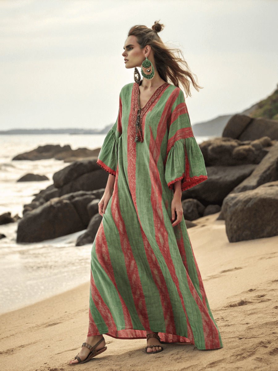 Digital Print V - Neck Patch Pocket Dress - Glownique Beauty