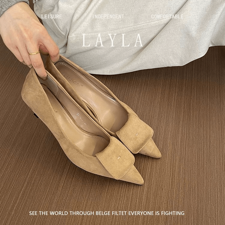 Elegant French Pointed Toe High Heels For Women, Velvet, Slim Heel, Spring 2025 New Collection, Versatile Low - Cut Commute Shoes - Glownique Beauty