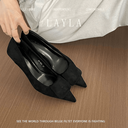 Elegant French Pointed Toe High Heels For Women, Velvet, Slim Heel, Spring 2025 New Collection, Versatile Low - Cut Commute Shoes - Glownique Beauty