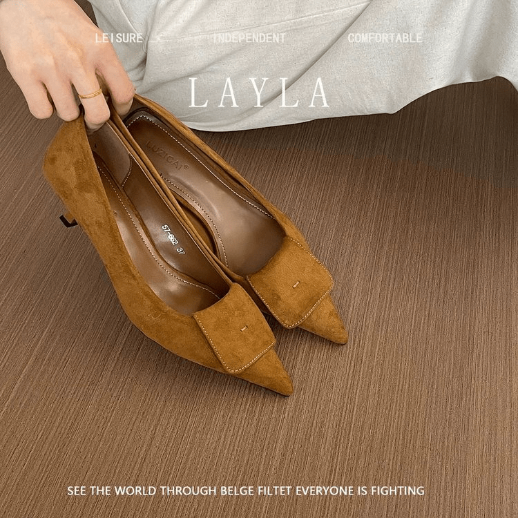 Elegant French Pointed Toe High Heels For Women, Velvet, Slim Heel, Spring 2025 New Collection, Versatile Low - Cut Commute Shoes - Glownique Beauty