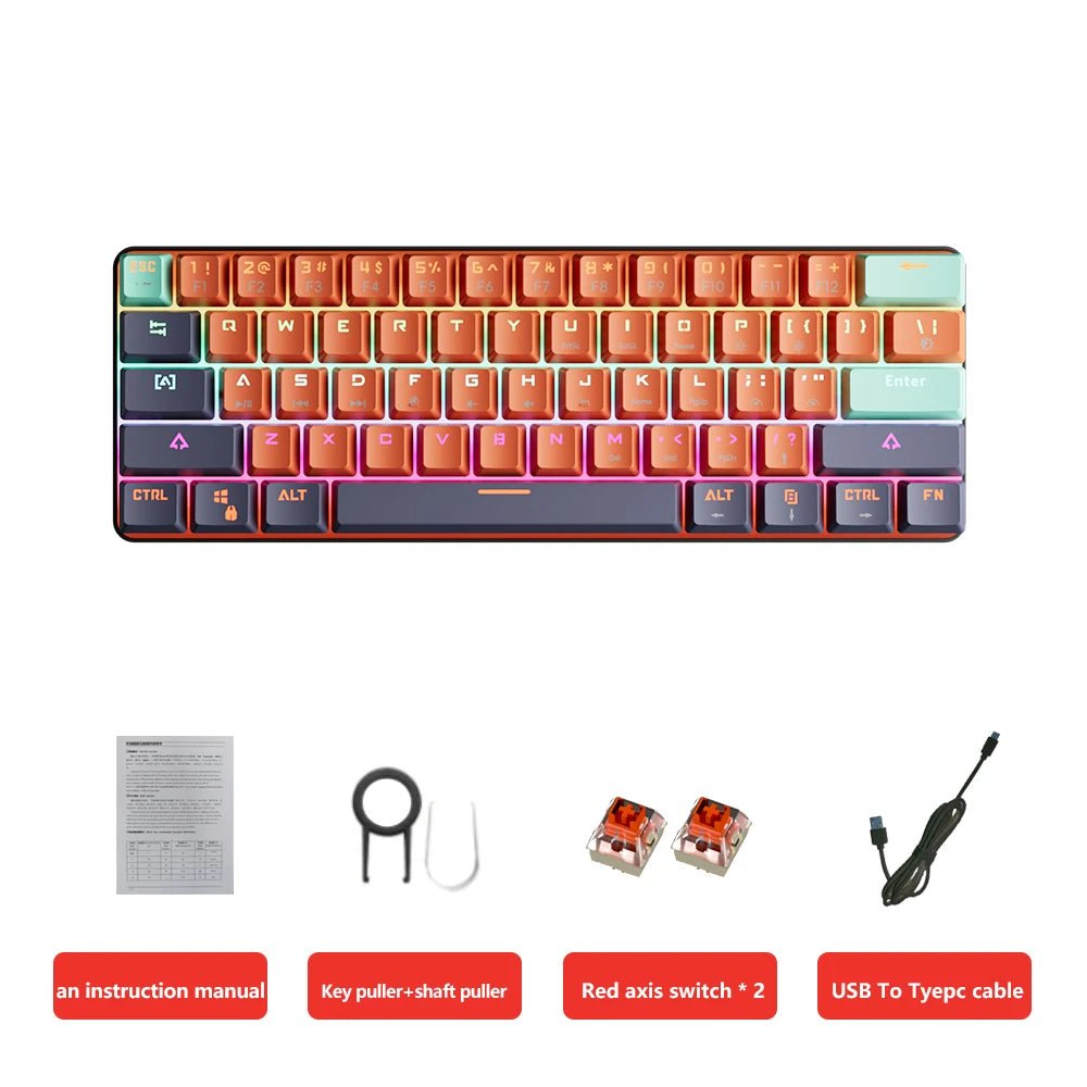 MUCAI MKA610 USB Mini Mechanical Gaming Wired Keyboard Red Switch 61 Key Gamer for Computer PC Laptop Detachable Cable - Glownique Beauty