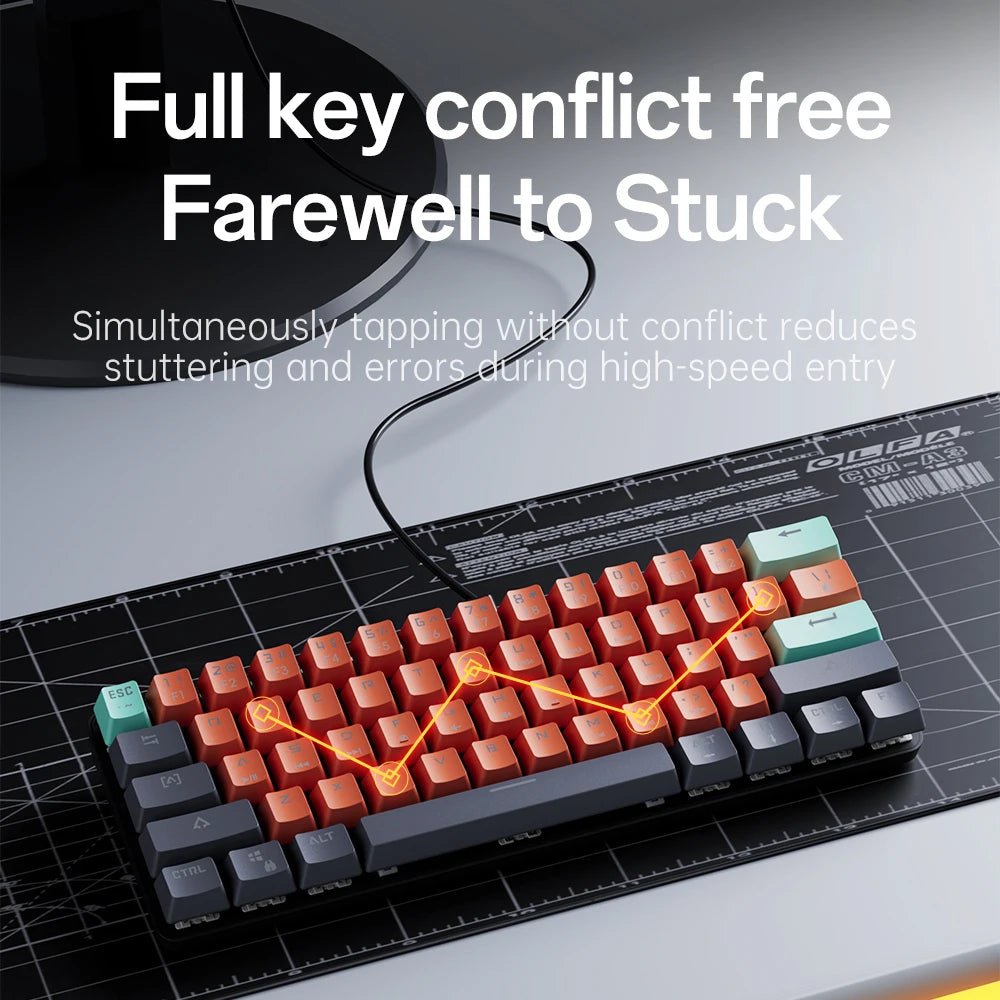 MUCAI MKA610 USB Mini Mechanical Gaming Wired Keyboard Red Switch 61 Key Gamer for Computer PC Laptop Detachable Cable - Glownique Beauty