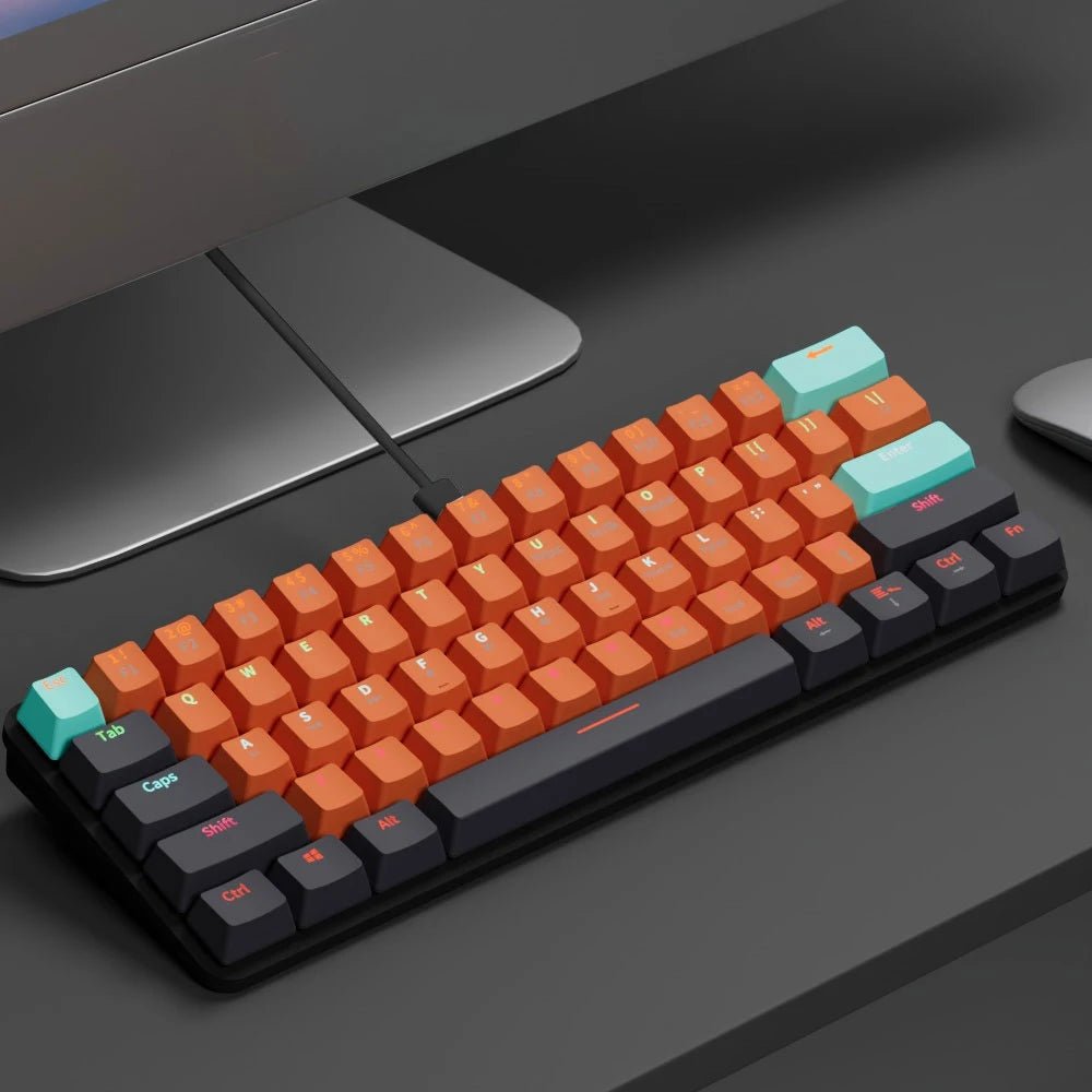 MUCAI MKA610 USB Mini Mechanical Gaming Wired Keyboard Red Switch 61 Key Gamer for Computer PC Laptop Detachable Cable - Glownique Beauty