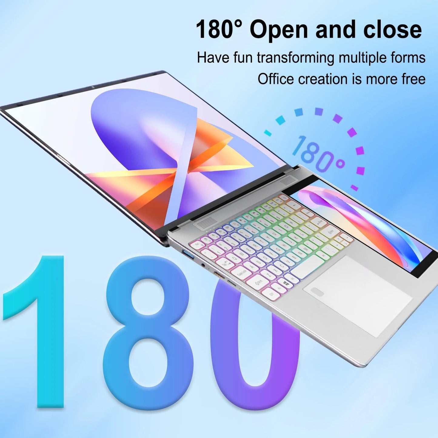 New 15.6inch 2-in-1 Dual Screen Laptop Intel N150 Windows11 DDR4 32GB SSD 1TB Wireless Fingerprint Unlock RGB Backlit English - Glownique Beauty