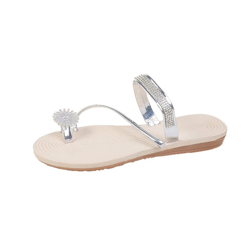 Outerwear Floral Rhinestone Flip - Flops Fairy Style Flat Sandals Two - Way Wear - Glownique Beauty