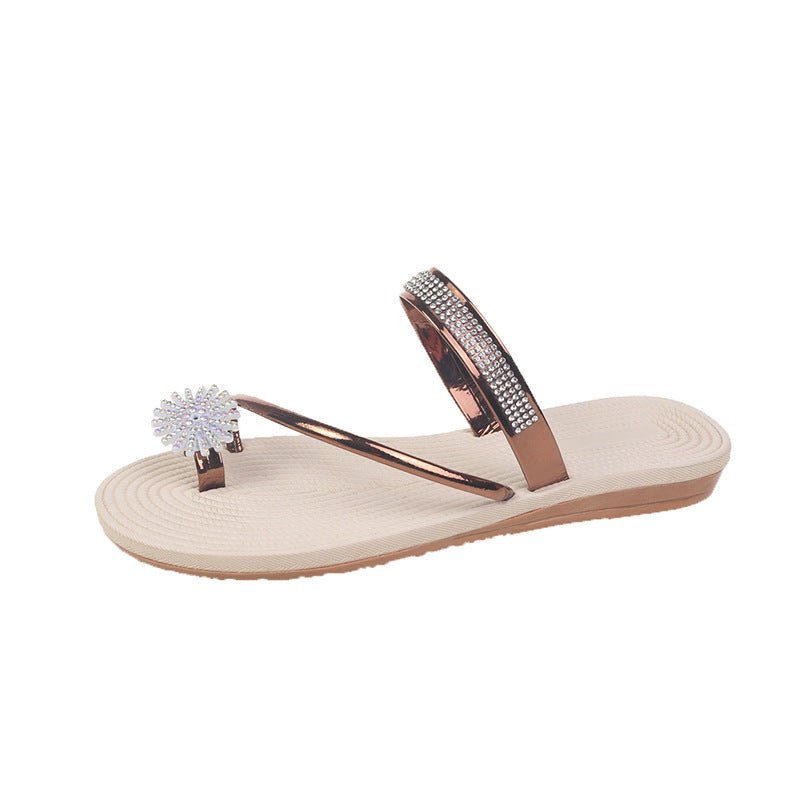Outerwear Floral Rhinestone Flip - Flops Fairy Style Flat Sandals Two - Way Wear - Glownique Beauty