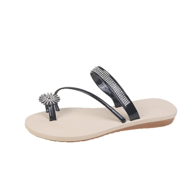 Outerwear Floral Rhinestone Flip - Flops Fairy Style Flat Sandals Two - Way Wear - Glownique Beauty