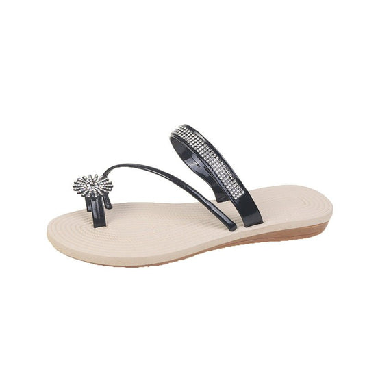 Outerwear Floral Rhinestone Flip - Flops Fairy Style Flat Sandals Two - Way Wear - Glownique Beauty