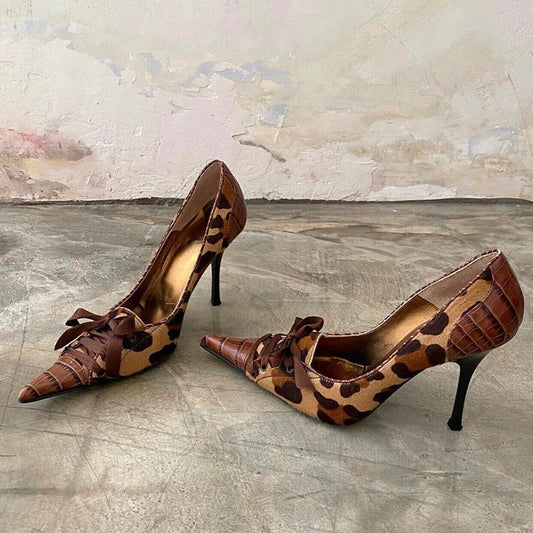 Pointed-toe Stiletto Heel Lace-up Womens Heels - Glownique Beauty