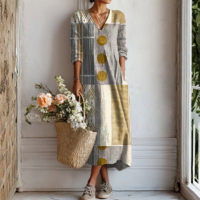 Printed V-Neck Fashionable Trendy Patchwork Womens Dress - Glownique Beauty