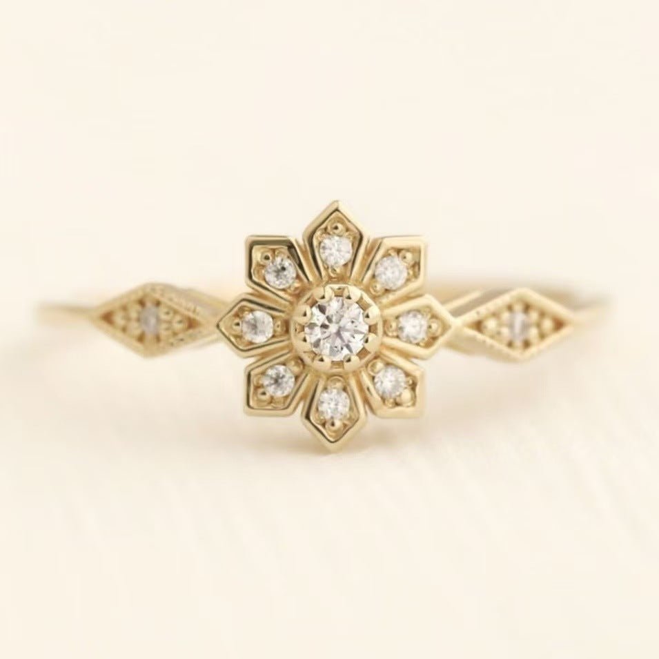 Simple And Stylish Sunflower Womens Snowflake - Shape Ring - Glownique Beauty