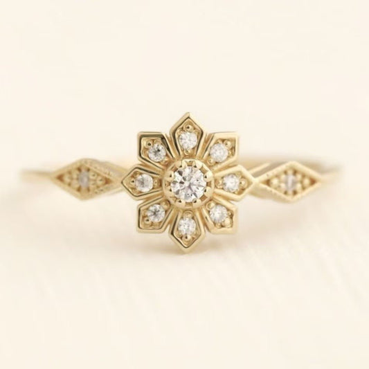 Simple And Stylish Sunflower Womens Snowflake - Shape Ring - Glownique Beauty