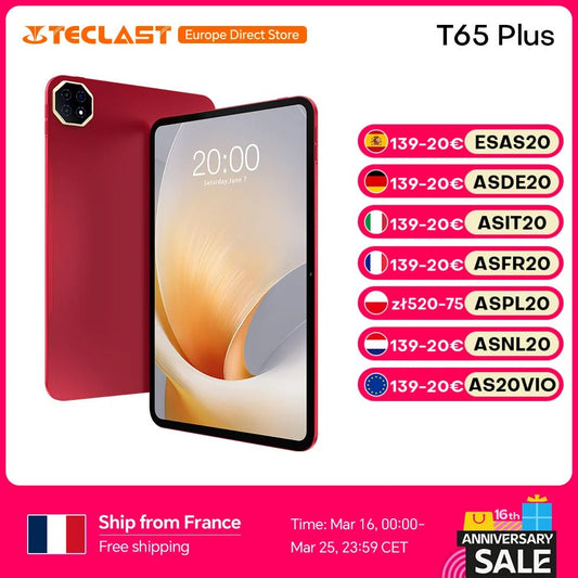 Teclast T65 Plus Android 15 Tablet 13.4" 120Hz IPS 20GB RAM(8GB+12GB) 256GB ROM 10000mAh Dual 4G TLE GPS 13MP AI Camera T65Plus - Glownique Beauty