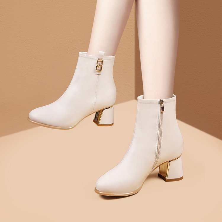 Womens Chunky - heeled Shoes With A Side - zip Design - Glownique Beauty