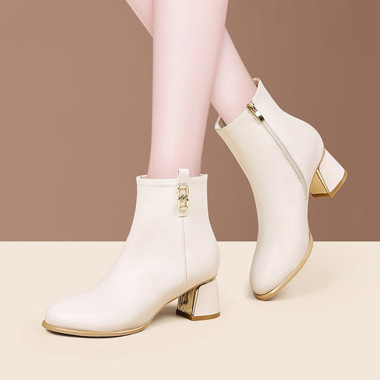 Womens Chunky - heeled Shoes With A Side - zip Design - Glownique Beauty