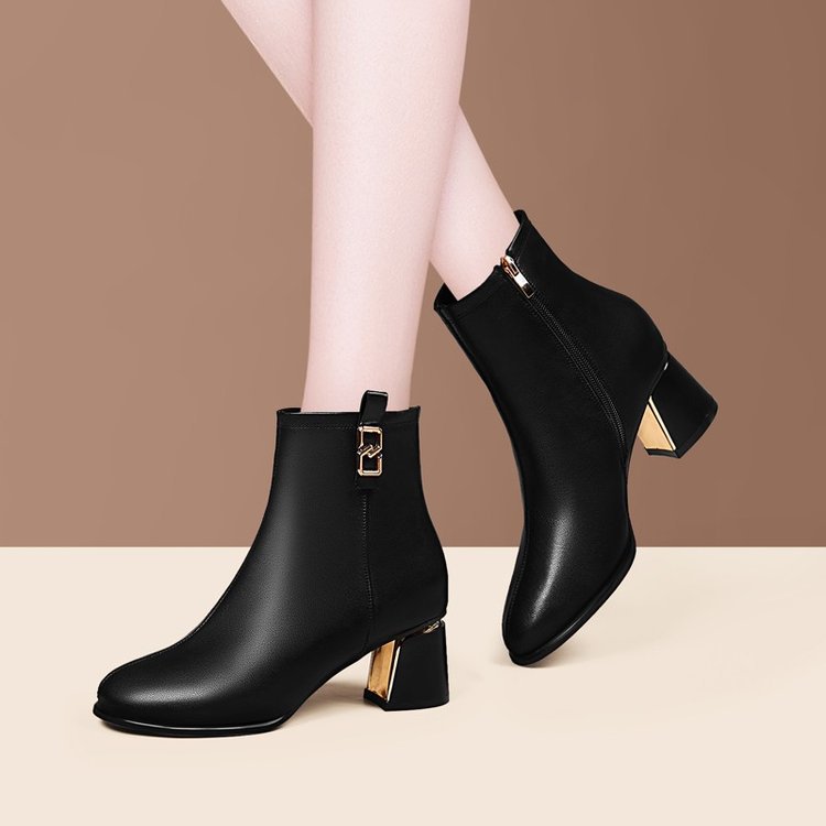Womens Chunky - heeled Shoes With A Side - zip Design - Glownique Beauty