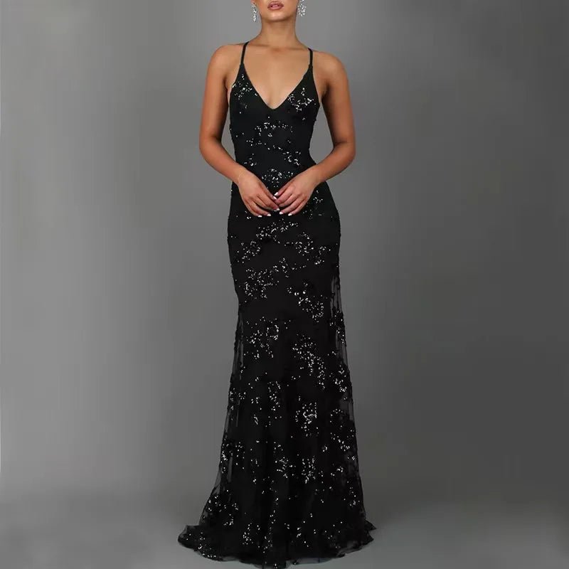 Women's Evening Dress Gold Prom Dress Bling Mermaid Sequined Ladies Formal Wear Gowns - Glownique Beauty