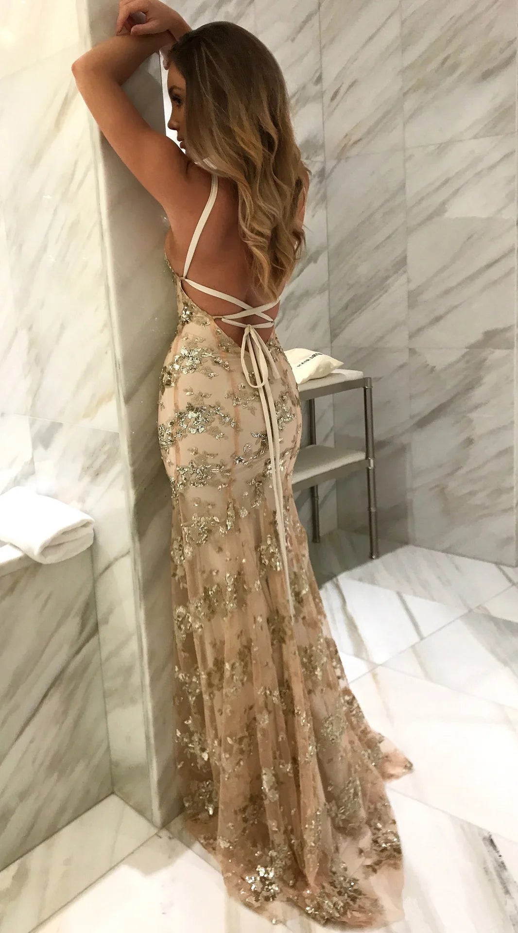 Women's Evening Dress Gold Prom Dress Bling Mermaid Sequined Ladies Formal Wear Gowns - Glownique Beauty