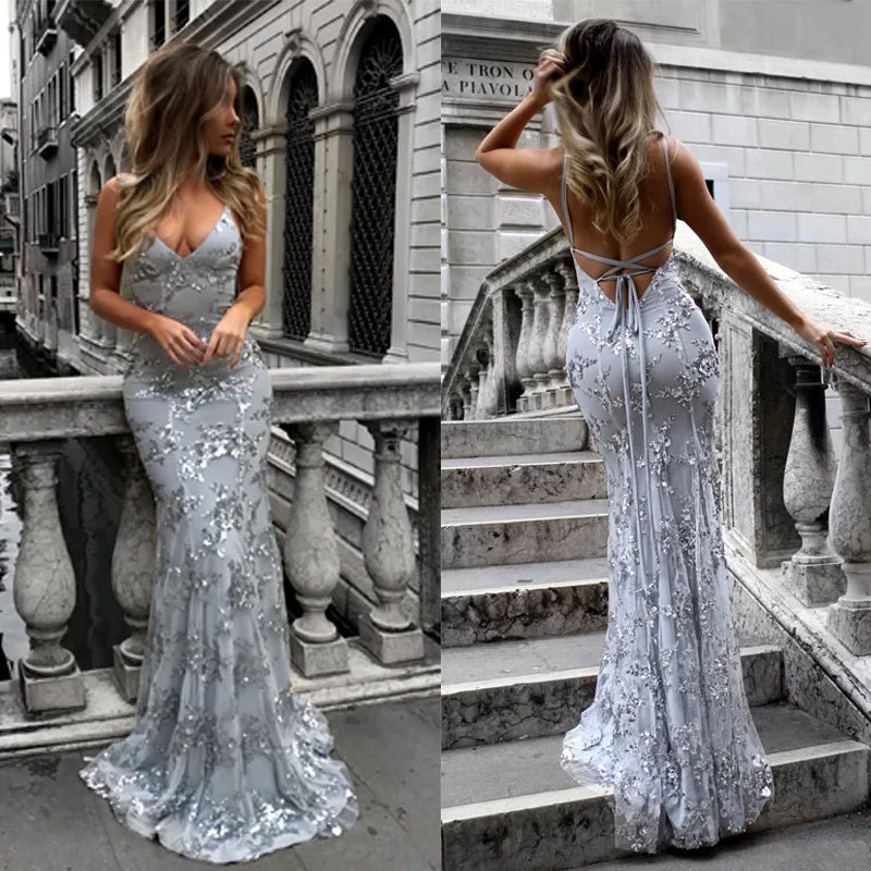 Women's Evening Dress Gold Prom Dress Bling Mermaid Sequined Ladies Formal Wear Gowns - Glownique Beauty