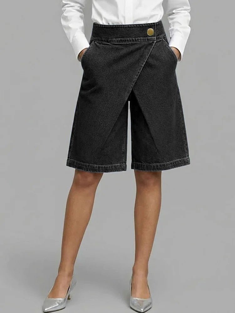 Women's Imitation Denim Asymmetric Cropped Pants - Glownique Beauty