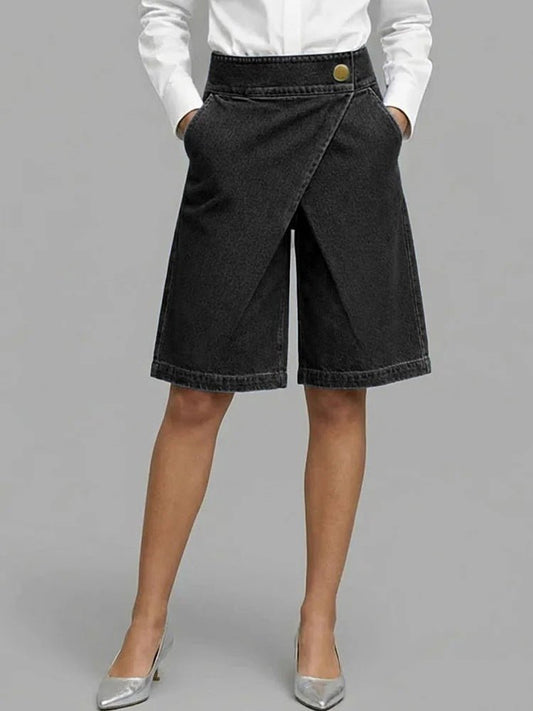 Women's Imitation Denim Asymmetric Cropped Pants - Glownique Beauty