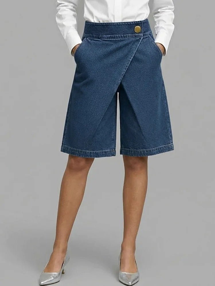 Women's Imitation Denim Asymmetric Cropped Pants - Glownique Beauty