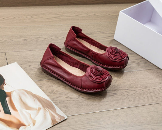 Women's Leather Low - cut Slip - on Pumps - Glownique Beauty