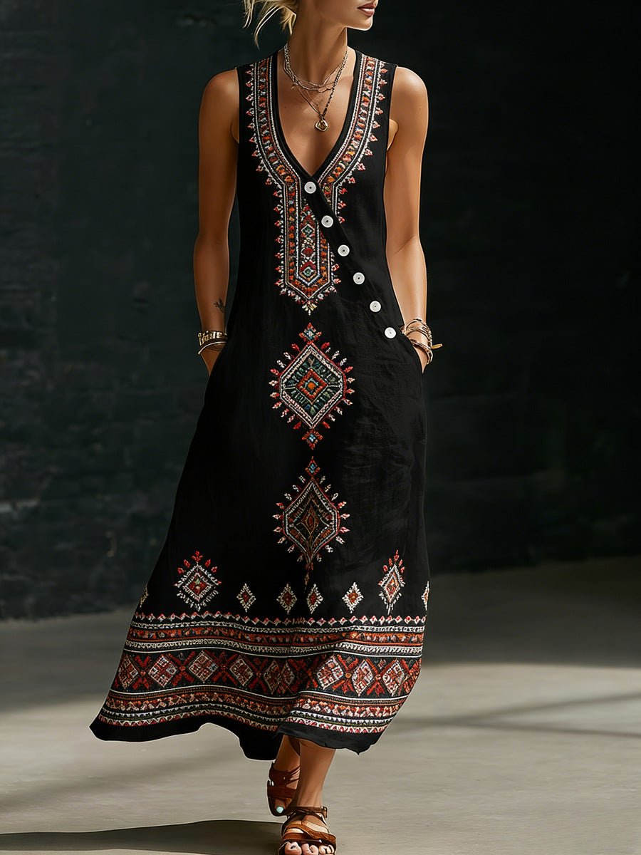 Womens Loose V - Neck Slant - Button Dress - Glownique Beauty