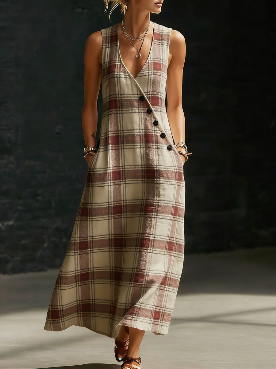 Womens Loose V - Neck Slant - Button Dress - Glownique Beauty
