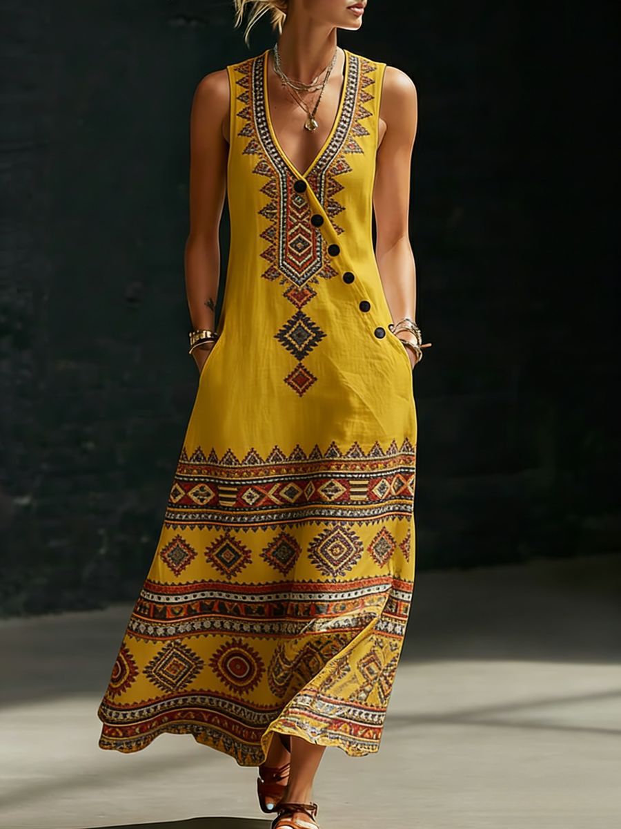 Womens Loose V - Neck Slant - Button Dress - Glownique Beauty