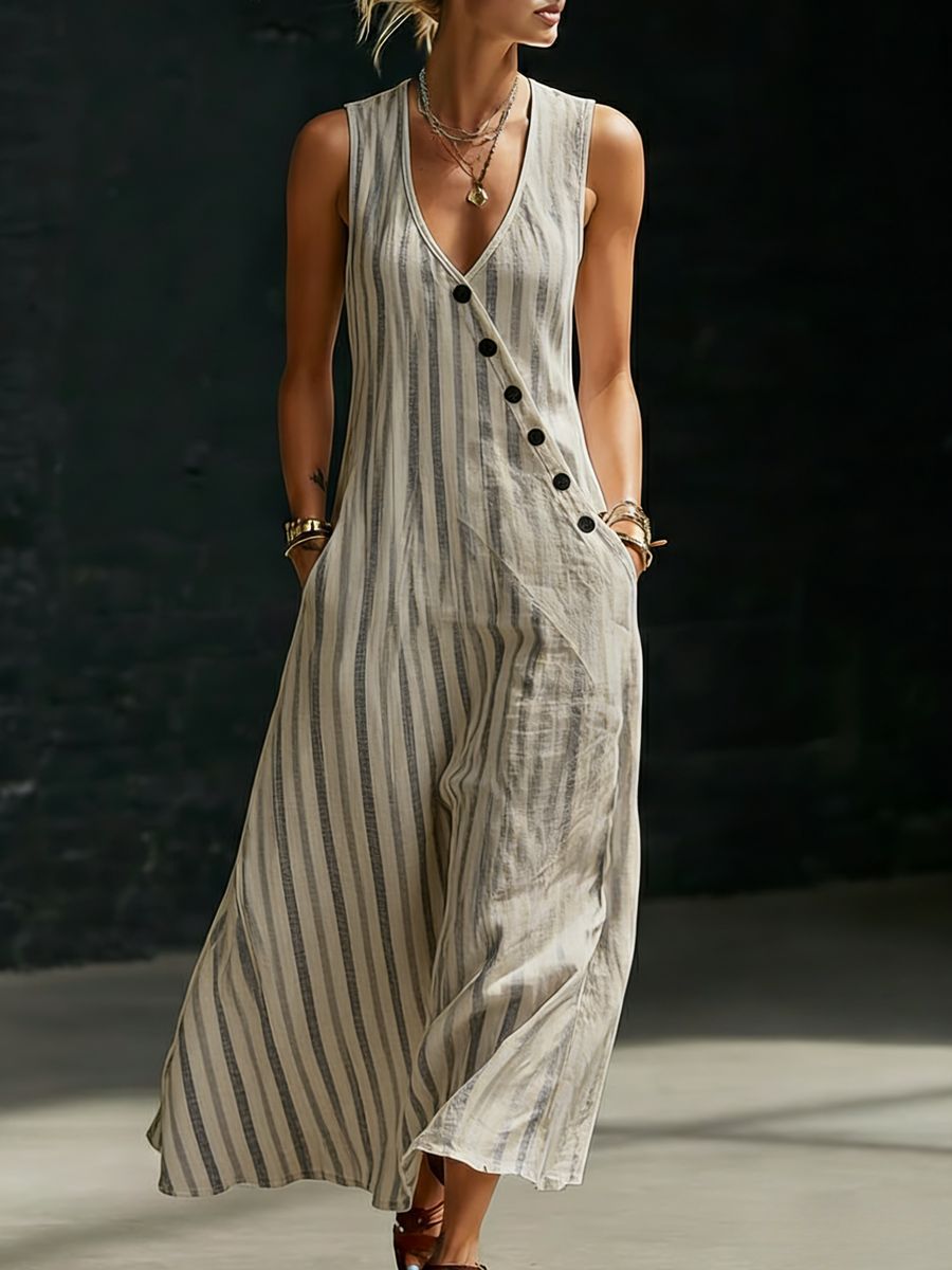 Womens Loose V - Neck Slant - Button Dress - Glownique Beauty