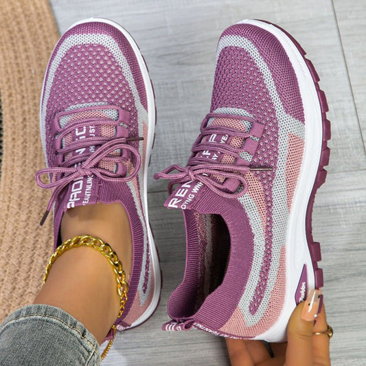 Women's Sporty Flyknit Mesh Shoes Low - cut Lightweight Casual And Versatile - Glownique Beauty
